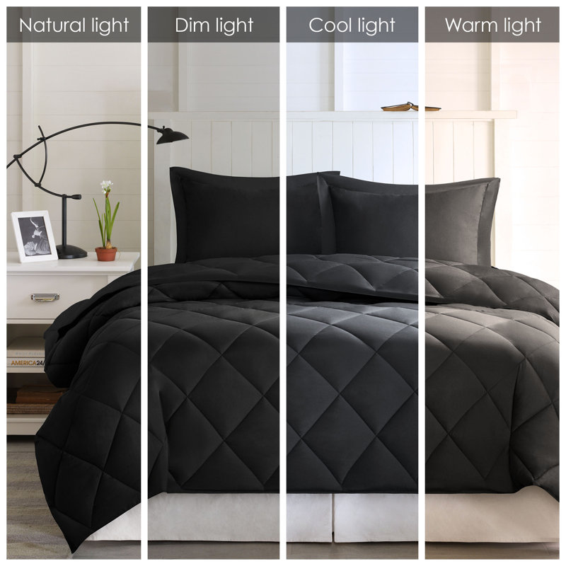 King Black Reversible Down Alternative Comforter Set with Fringe
