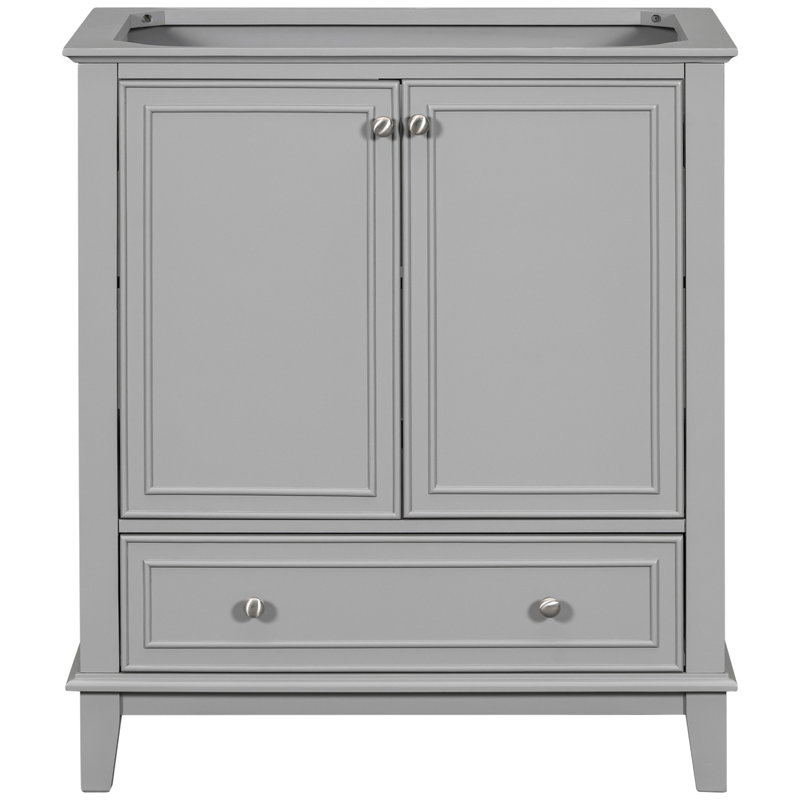 Base d'armoire de salle de bain 30 po, gris, bois massif et construction, multifonctionnel avec tiroir, tablette réglable, porte, base de meuble-lavabo gris seulement, portes et