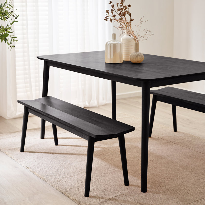 Bhawari Large Black Wooden Dining Table With 4 Chairs & Bench, 3 Pieces: Table, 2 Benches