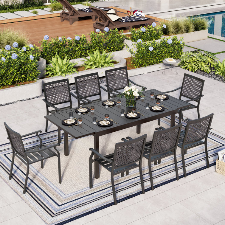 Argyri 8 - Person Metal Patio Dining Set with Extendable Rectangular Table