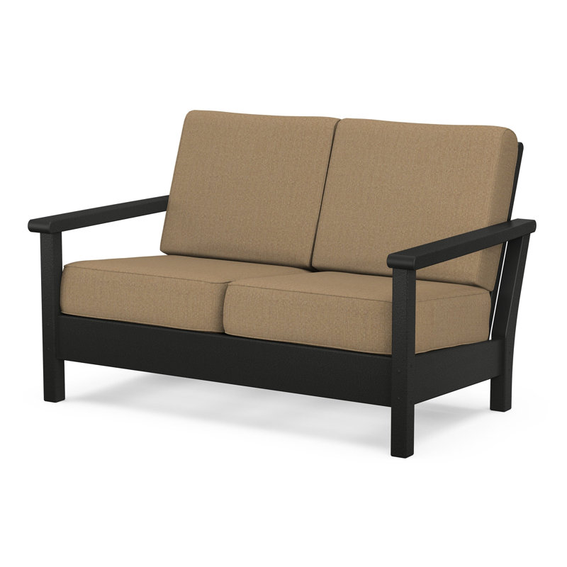 Harbour 52.25'' Wide Outdoor Loveseat with Cushions, Spiced Burlap, Black