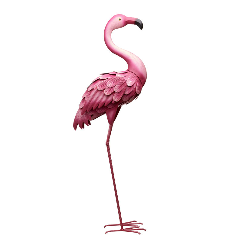 35-Inch Pink Metal Flamingo Garden Statue
