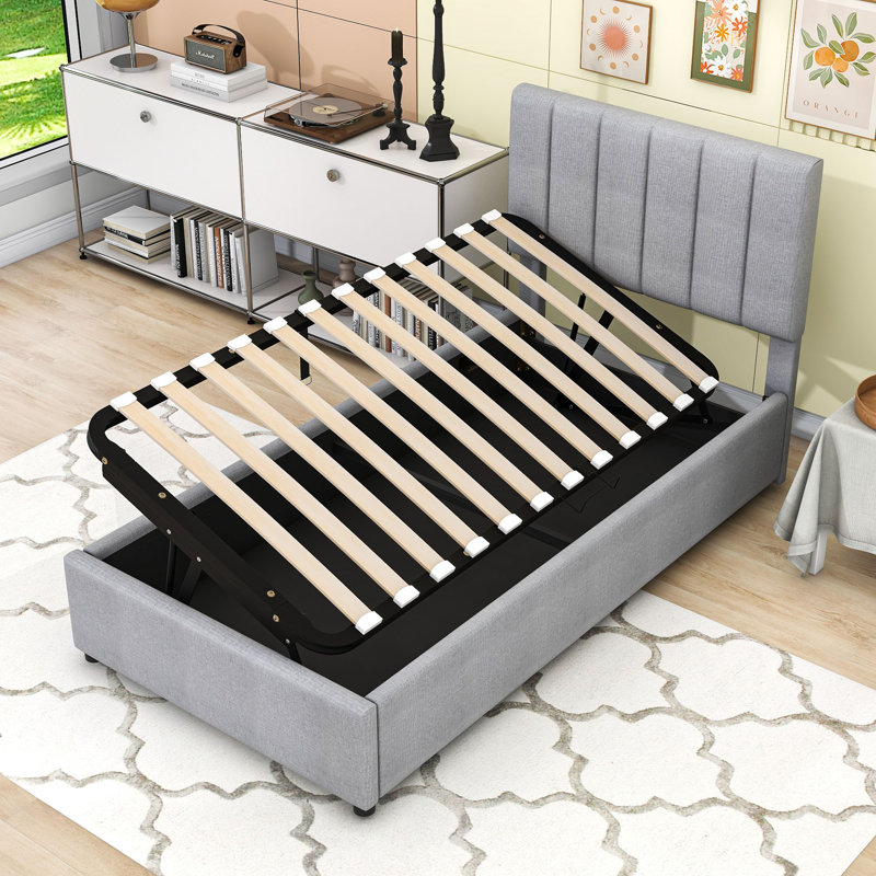 Lit plateforme simple tapissier, gris