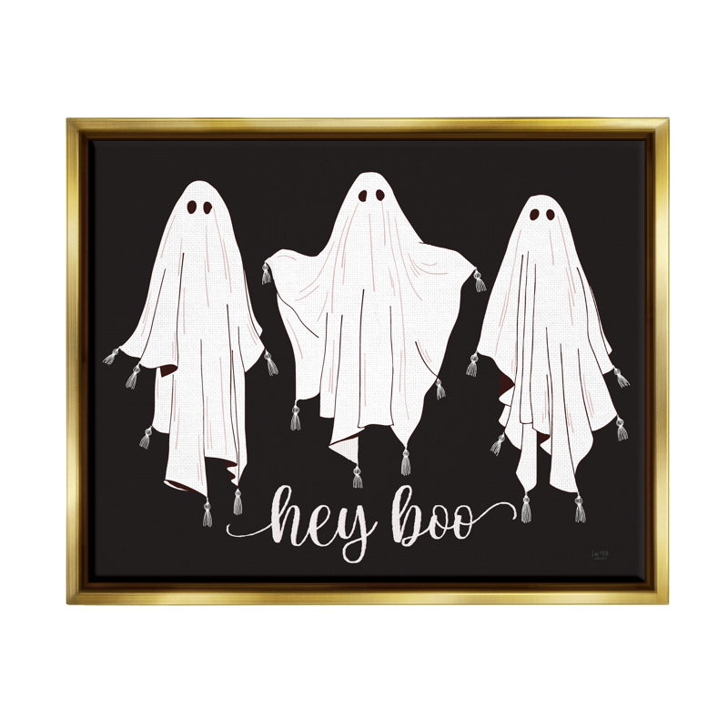 «Hey Boo Three Ghost», impression encadrée sur bois, H 25 po x l 31 po x P 1,7 po, Cadre flottant métallique doré