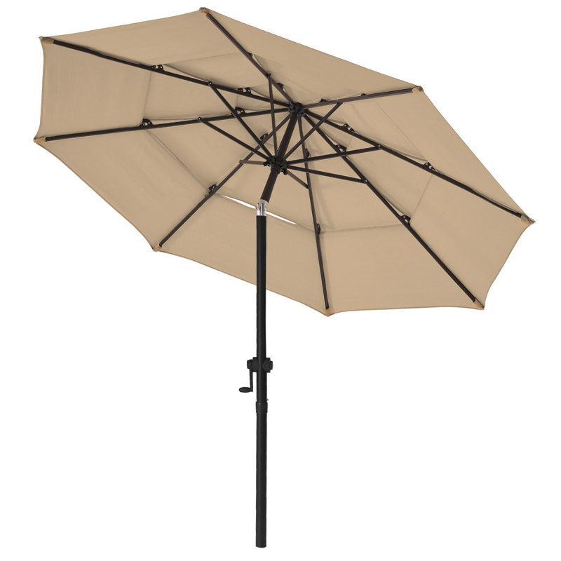 Parasol de marché à 3 niveaux avec bouton-poussoir inclinable et manivelle, Tanné, H 100 po x l 108 po x P 108 po