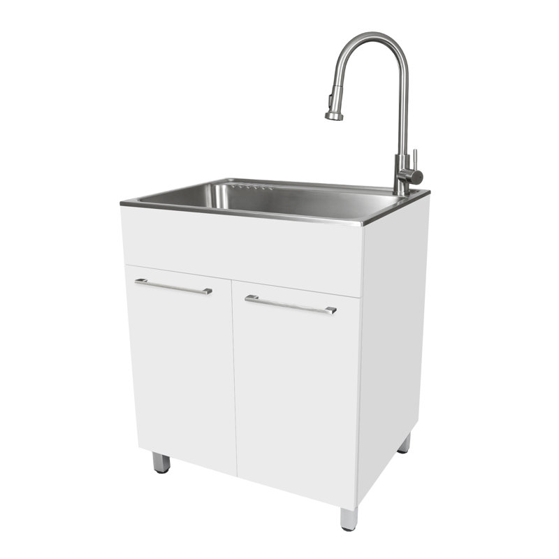 Évier à lessive autoportant blanc tout-en-un de l 28 po x P 22 po avec robinet