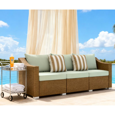 Seater Outdoor Furniture With Cushions And Throw Pillows All-weather Fabric Comfortable Seating Spot 79.1" Wide Hand-woven Durability For Pool Deck