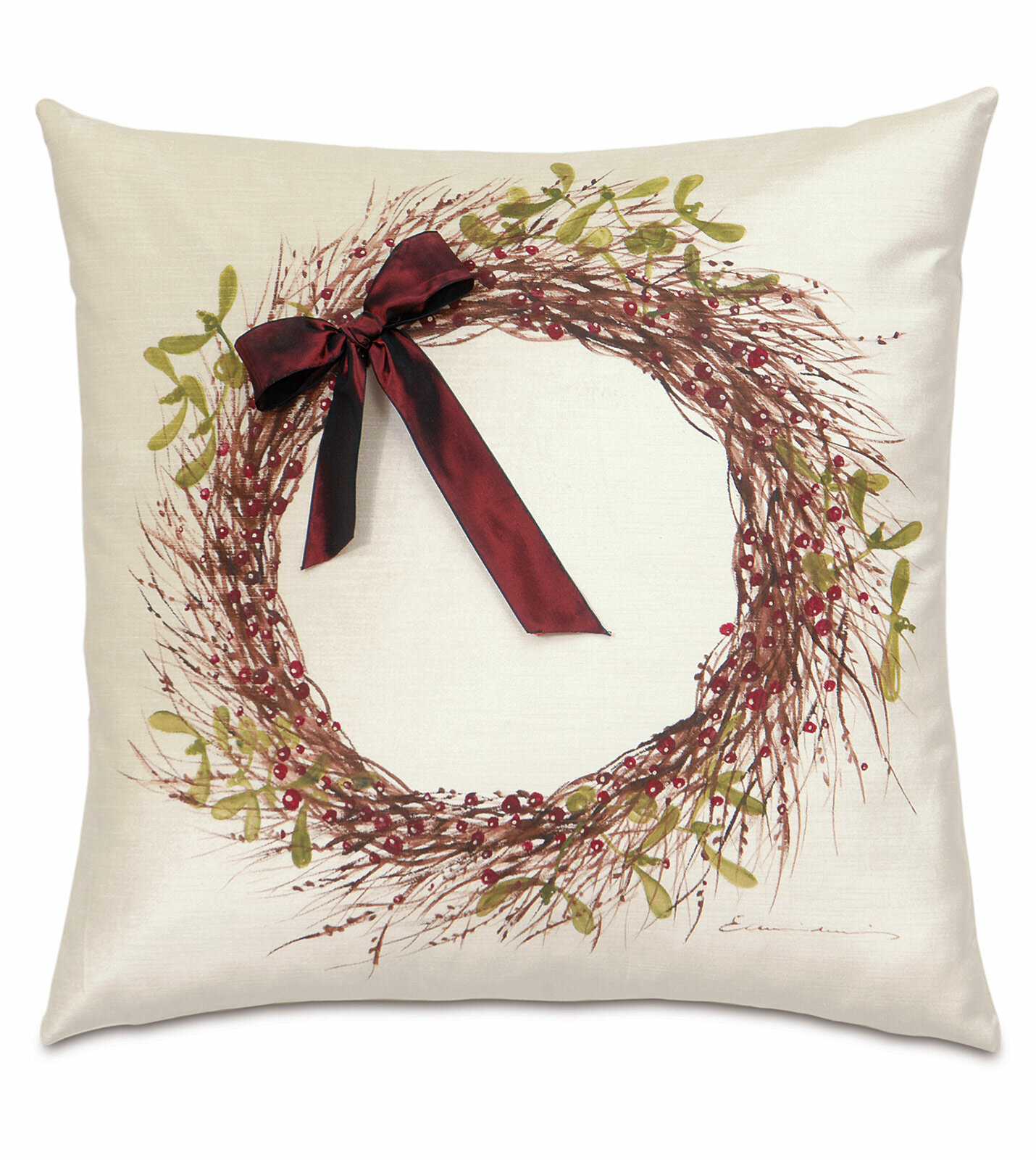 Holiday Wintry Wreath Square Pillow Cover & Insert Eastern Accents