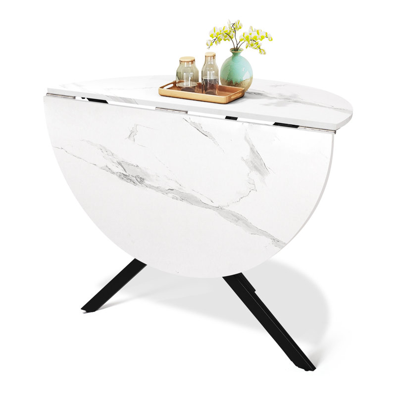 Round Metal Base Dining Table, White