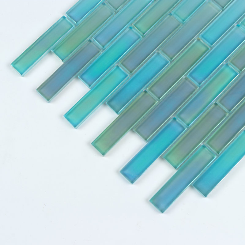 Carreau de mosaïque linéaire en verre 1 "x 4" Reflections, Bleu-vert