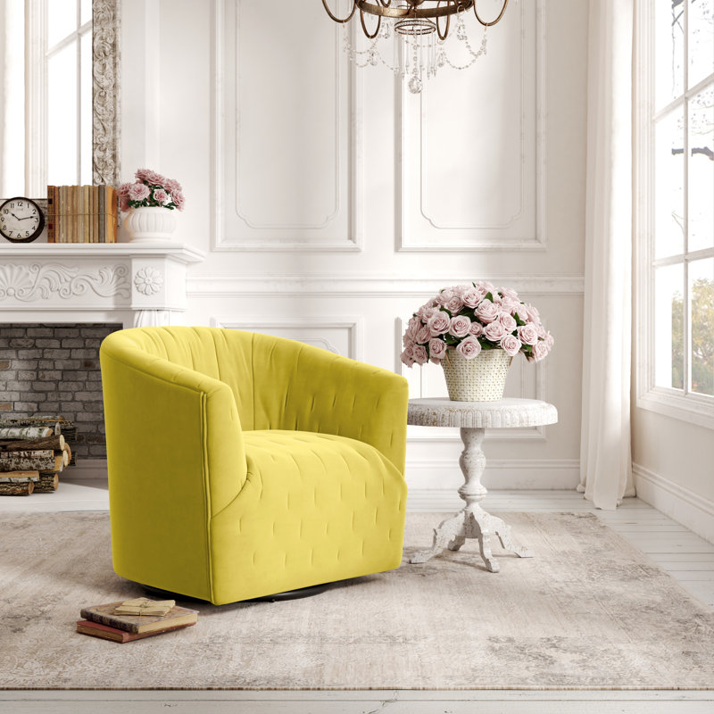 Fauteuil d'appoint pivotant en velours pour chambre Elegance Kayleen, Velours jaune