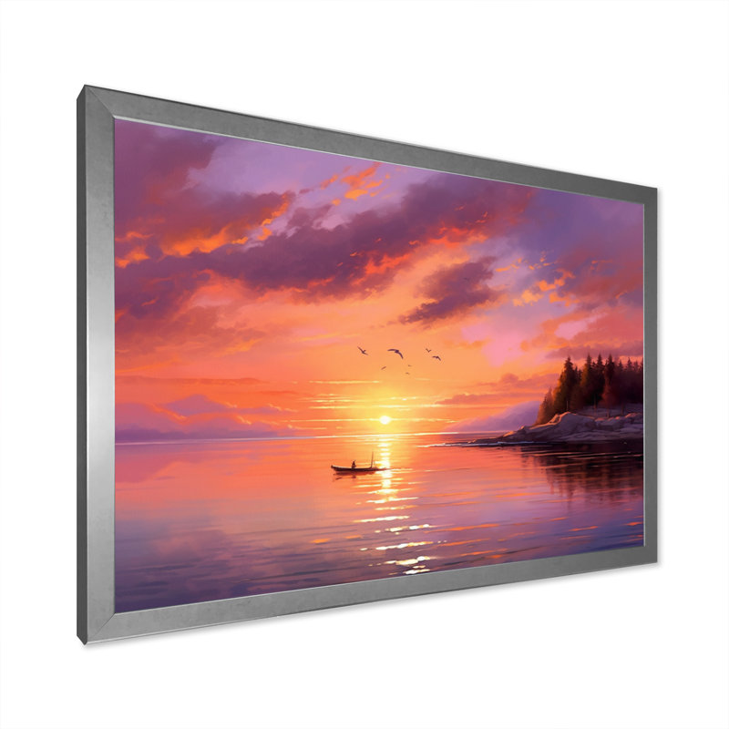 Plage au crépuscule - reproduction d'art sur toile côtière, H 30 po x l 40 po x P 1,5 po, Cadre photo argenté