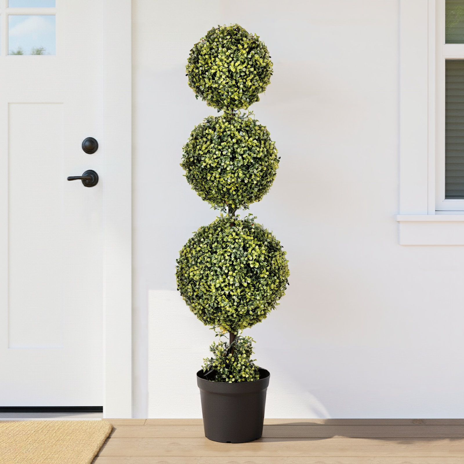 Artificial Triple Ball Green Boxwood Topiary., 48" H x 13" W x 13" D
