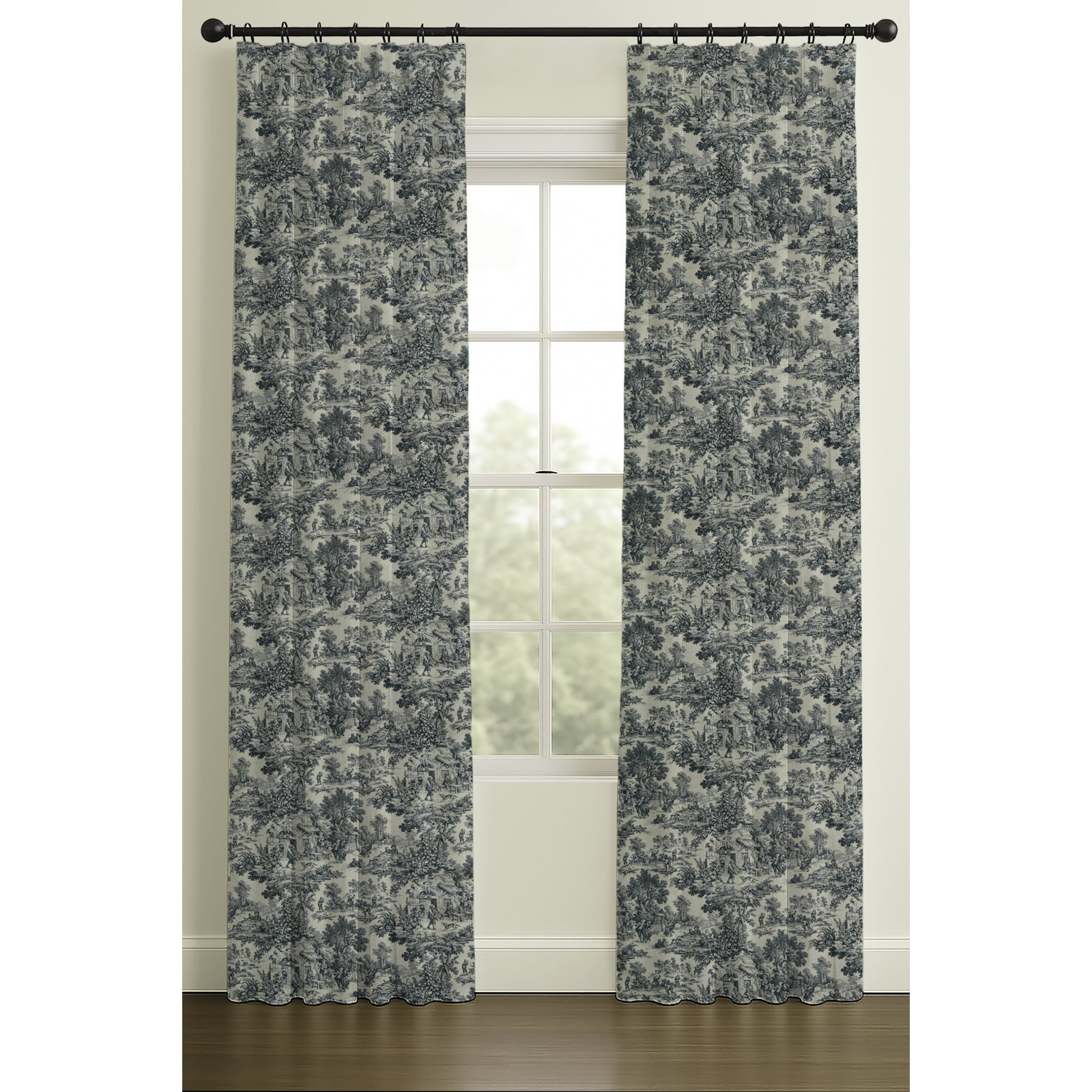 Inverted Pleat Double Lining Toille Print, Blue, 33" W x 132" L, Double Lining