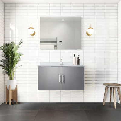 Meuble-lavabo gris foncé de 36 po x P 22 po pour comptoir de salle de bain, comptoir en marbre, miroir à DEL, grattoir et teinture 22 pièces de meuble-lavabo, plateau et taches
