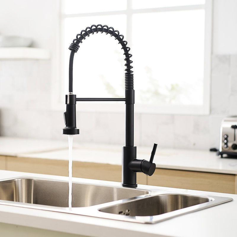 Robinet d'évier de cuisine noir avec robinet rétractable, en acier inoxydable, multifonctionnel et design, avec fonction de pulvérisation, fabrication