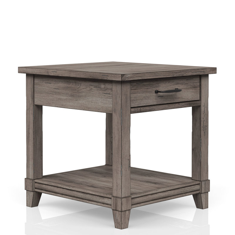 Solid Wood + Gray End Table With & Storage Drawer Rustic Charging And Space