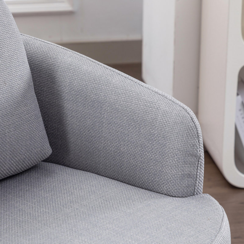 Markysha Upholstered Swivel Barrel Chair, Light Blue Linen