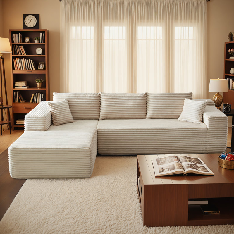 106" Cloud Sectional Couch With Chaise Longue,Boneless l Shaped Modular Modern Sofa With Deep Seat,comfy Corduroy Fluffy Sleeper Couch,no Assembly Required Couch For Living Room