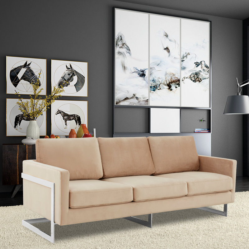 Canapé en velours avec base en acier inoxydable Mychele, Beige
