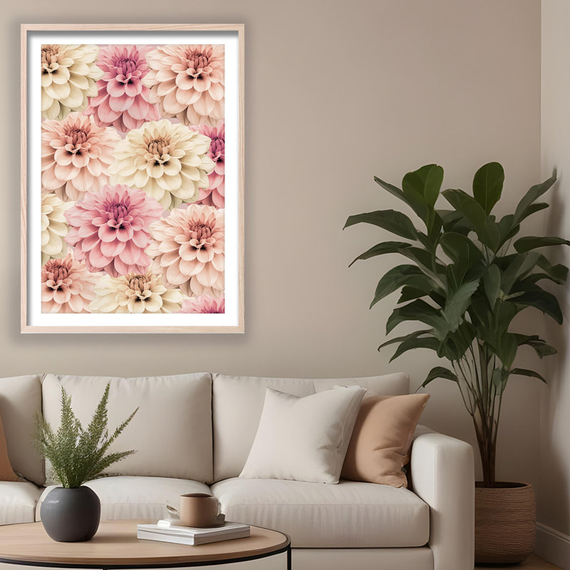 Nature Inspired Dahlia by  - Picture Frame Graphic Art on Paper, 48" H x 32" W x 1.125" D, Framed Matted Print, Beige