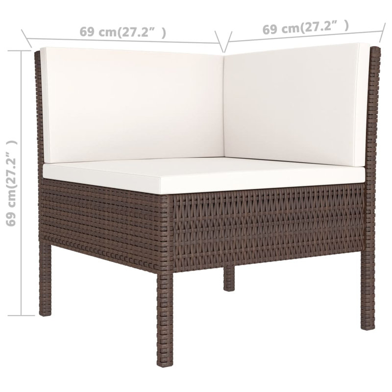 Chaise longue avec coussins 3 pièces Ingi, Blanc crème, Brun