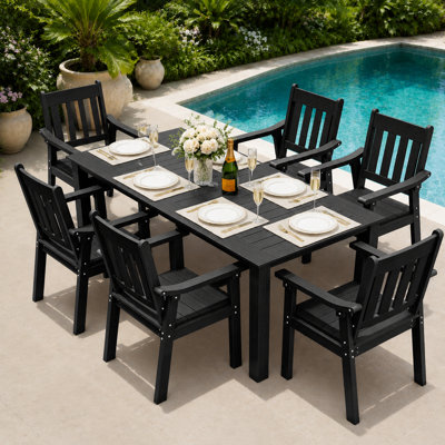 Ensemble de salle à manger d'extérieur toutes saisons 7 pièces Ensemble de salle à manger d'extérieur avec trou pour parasol et structure en aluminium Ensemble de salle à manger d'extérieur moderne pour 6 personnes pour cour arrière / porche / terrasse, 1 table et 6 chaises