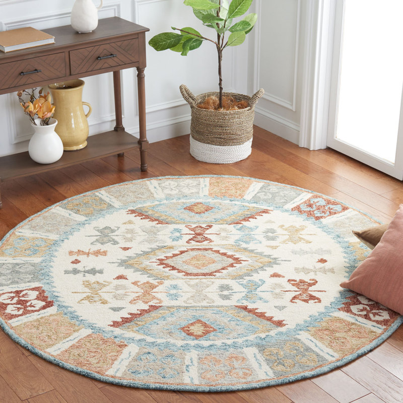 Moroccan Handmade Tufted Wool/Cotton Area Rug in Ivory/Blue, Round 6'