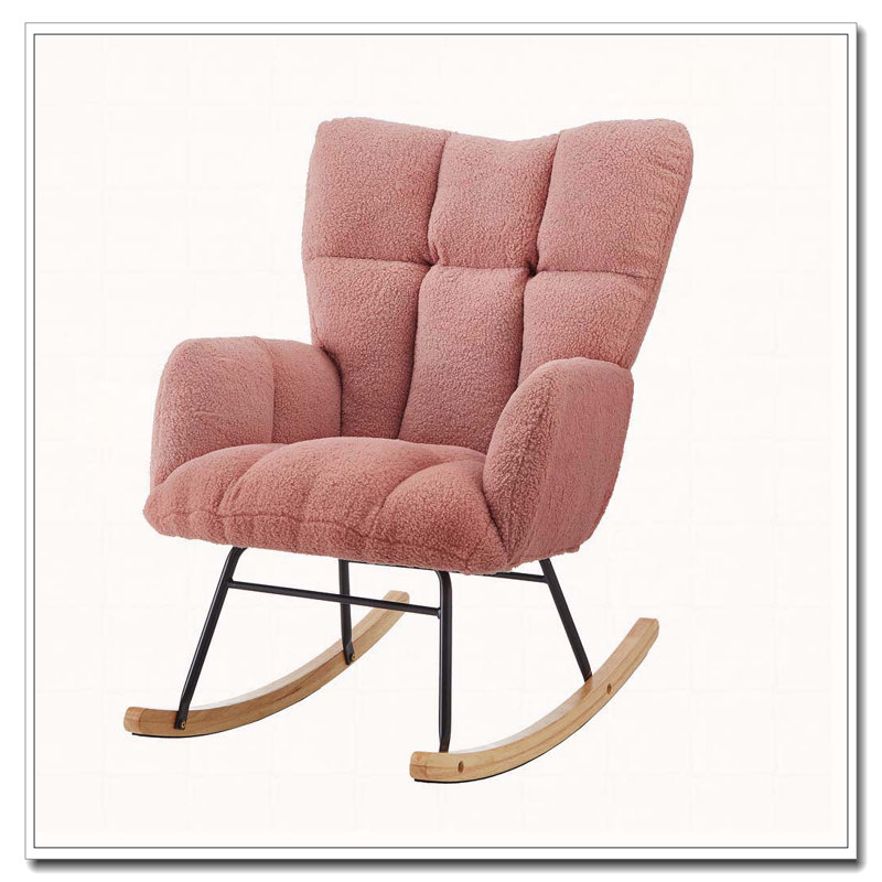 Chaise berçante en tissu Teddy, Rose