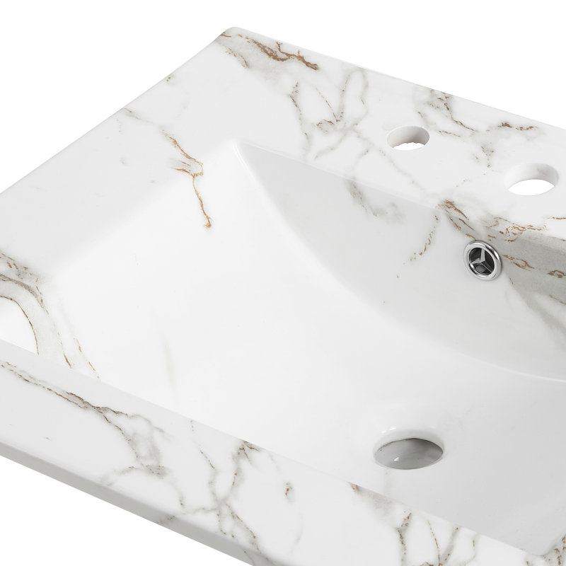 Dessus de meuble-lavabo de salle de bain simple rectangulaire en céramique lustrée à 3 trous l 24 po x P 18,25 po Ancillary