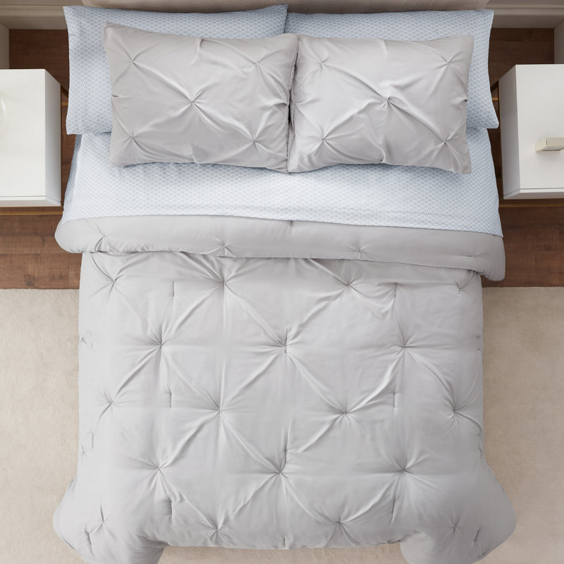 Serta Simply Clean Microfiber Pleated 7 Piece Comforter Set, Twin XL Comforter + 6 Additional Pieces, Gray