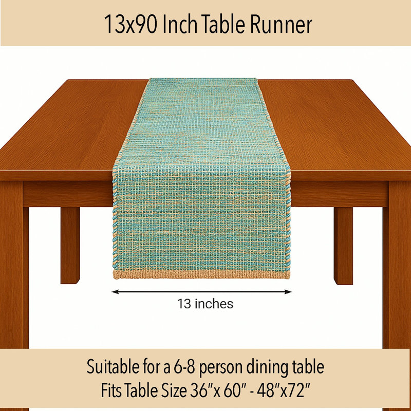Chemin de table Pingham, 90 po x 13 po, Naturel / turquoise