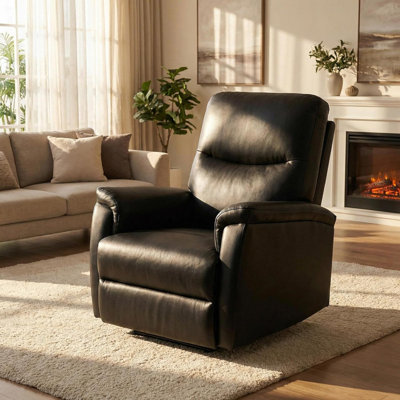 Fauteuil inclinable électrique - Fauteuil inclinable électrique en cuir de polyuréthane avec pivot à 270 °, siège de 38,6 po de largeur, capacité de 350 lb pour le salon, la chambre à coucher
