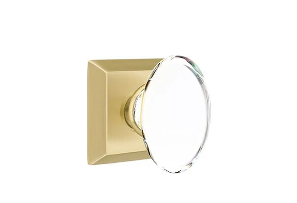 Ensemble de mortaise intérieure Emtek Passage avec rosette Quincy et bouton de verre Hampton (LH)