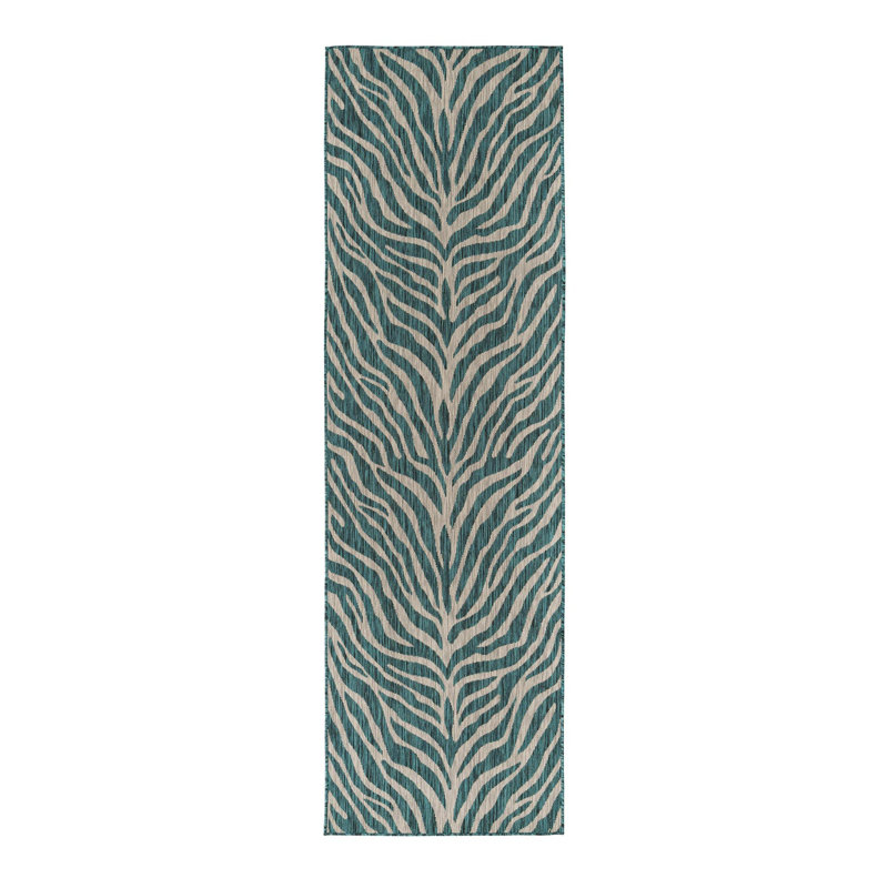 Teal Tsavo Indoor/Outdoor Safari Rug, Runner 2'11" x 10'