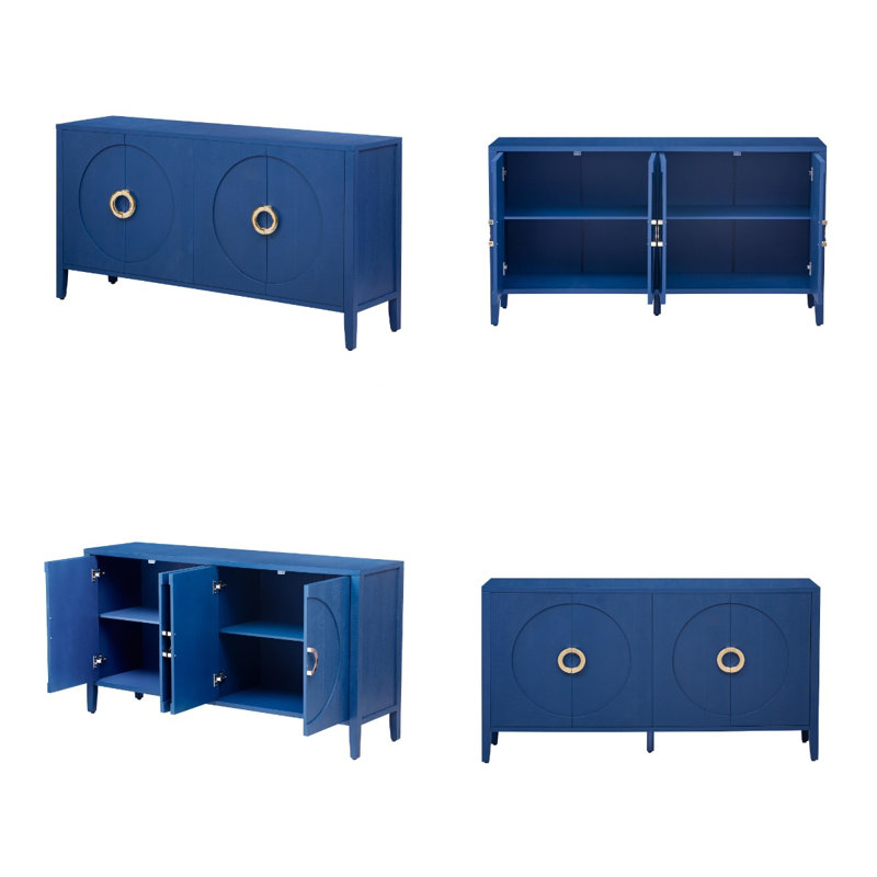 Buffet sophistiqué avec texture en relief, poignées rondes et motif circulaire intégré, Marine