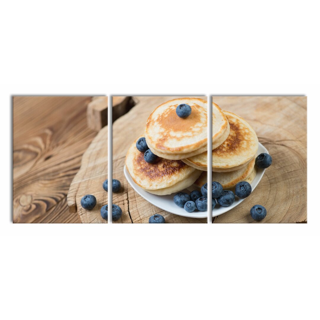 3-tlg. Leinwandbilder-Set Pancakes mit Blaubeeren