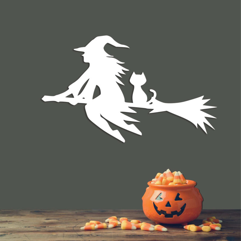 Flying Witch Metal Wall Art - Halloween Fantasy Decor - Witch Silhouette Broom Design - Gothic Style Wall Hanging - Modern Industrial Metal Sculpture - Seasonal Home Decoration - Bold Statement Art Piece