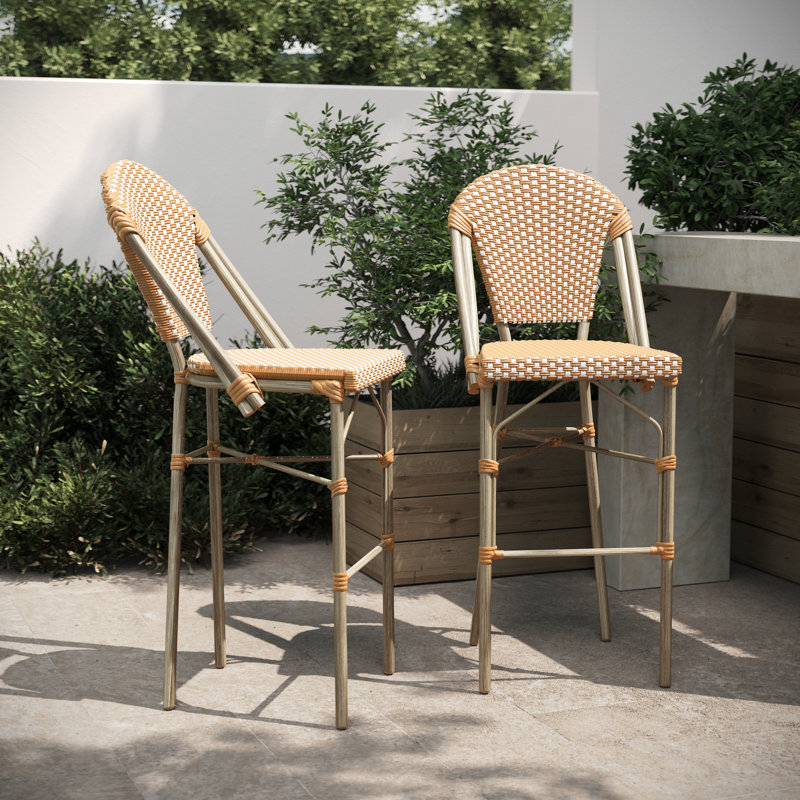 Indoor/Outdoor All-Weather Commercial Paris Chairs with Bamboo Print Frame, Natural/White Seat/ Natural Frame