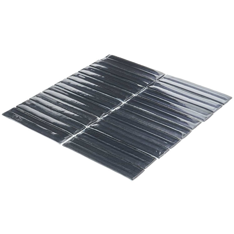 Maya Stacked 12x12 Polished Glass Mosaic Tile, Stacked Midnight