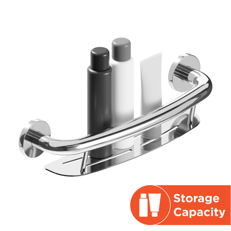 PLUS Shampoo Shelf 16" in Chrome, Decorative Grab Bar with Shelf (500 lb. Capacity)