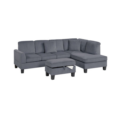 Canapé modulaire 3 pièces en velours côtelé gris foncé avec méridienne et espace de rangement