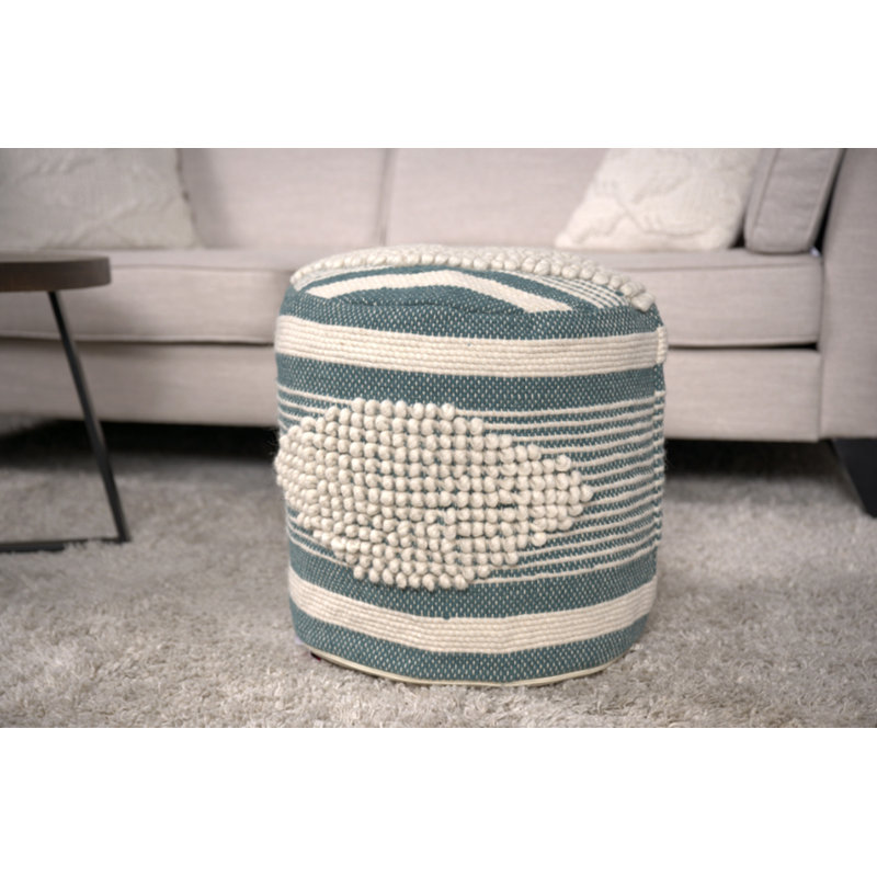 Handcrafted Fabric Cylindrical Pouf, Teal