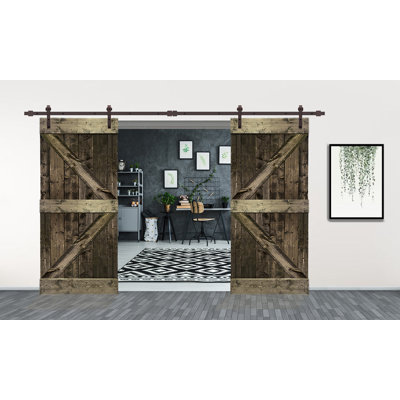 84'' Solid Wood Paneled Painted without Installation Hardware Kit Barn Door