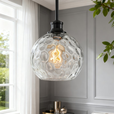 Concow 1 - Light Matte Black Single Pendant with  Hammered Glass Globe