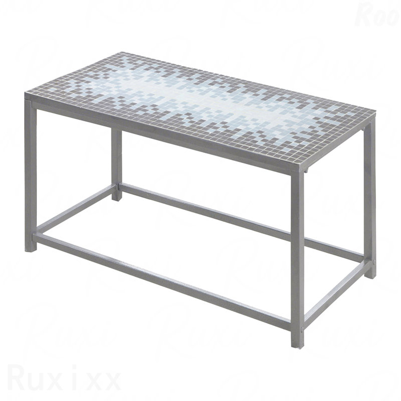 Transitional Rectangular Accent Cocktail Coffee Table 42" L Blue Tile Grey Metal