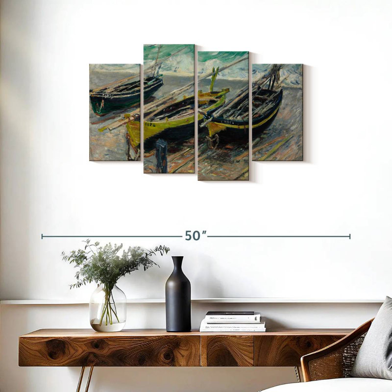 Trois bateaux de pêche Mehar 1886, H 22 po x l 36 po
