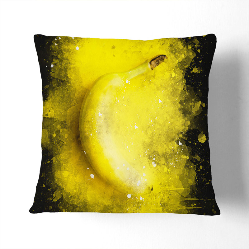 Yellow Banana Paint Splash Square Throw Cushion, 55cm H x 55cm W x 20cm D