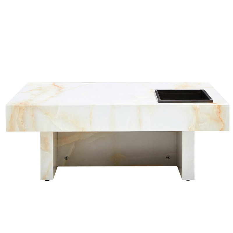 Table basse blanche contemporaine, 31,4 po x 31,4 po x 12 po, en marbre