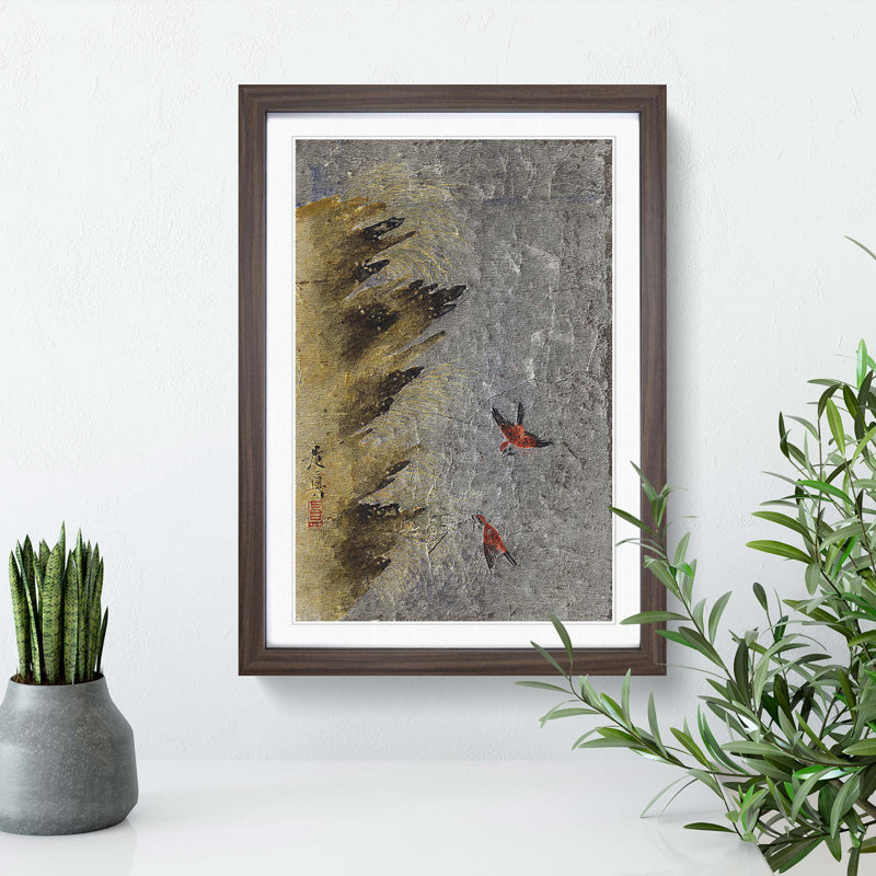 Two Birds by Shibata Zeshin - Framed Print, 36cm H x 27cm W x 2cm D, Walnut Framed